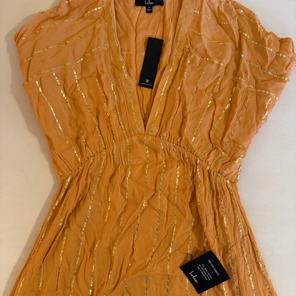 NWT Lulu's Orange Maxi Dress with Gold Accents